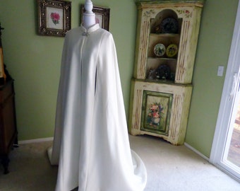 Long Bridal Cape with Collar & Train: Fleece Wedding Cloak