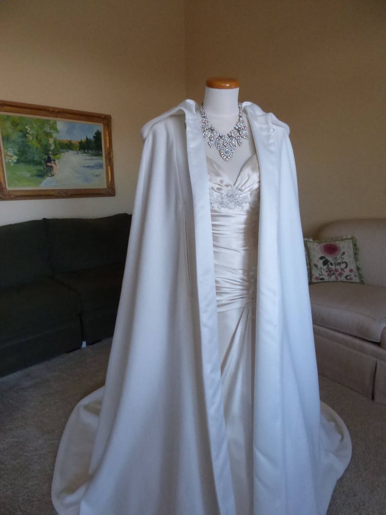 Long Bridal Cape with Train, Hooded Wedding Cape, Bridal Cape Cloak with Train image 2