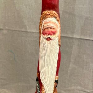 Folk Art Cypress Knee  Santa Figure With Wreath and Toy Bag - 25014- cypress Knee Carving - Hand Carved and Painted Wooden Santa Figure