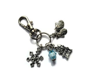 Elsa Anna Charm Bag Clip, Snowflake Castle Keyring