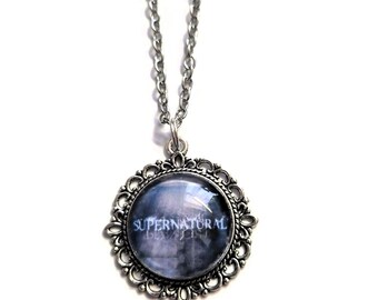 SUPERNATURAL themed Glass Cabochon Necklace,  Winchester Jewellery Gift, Tv fandom gift