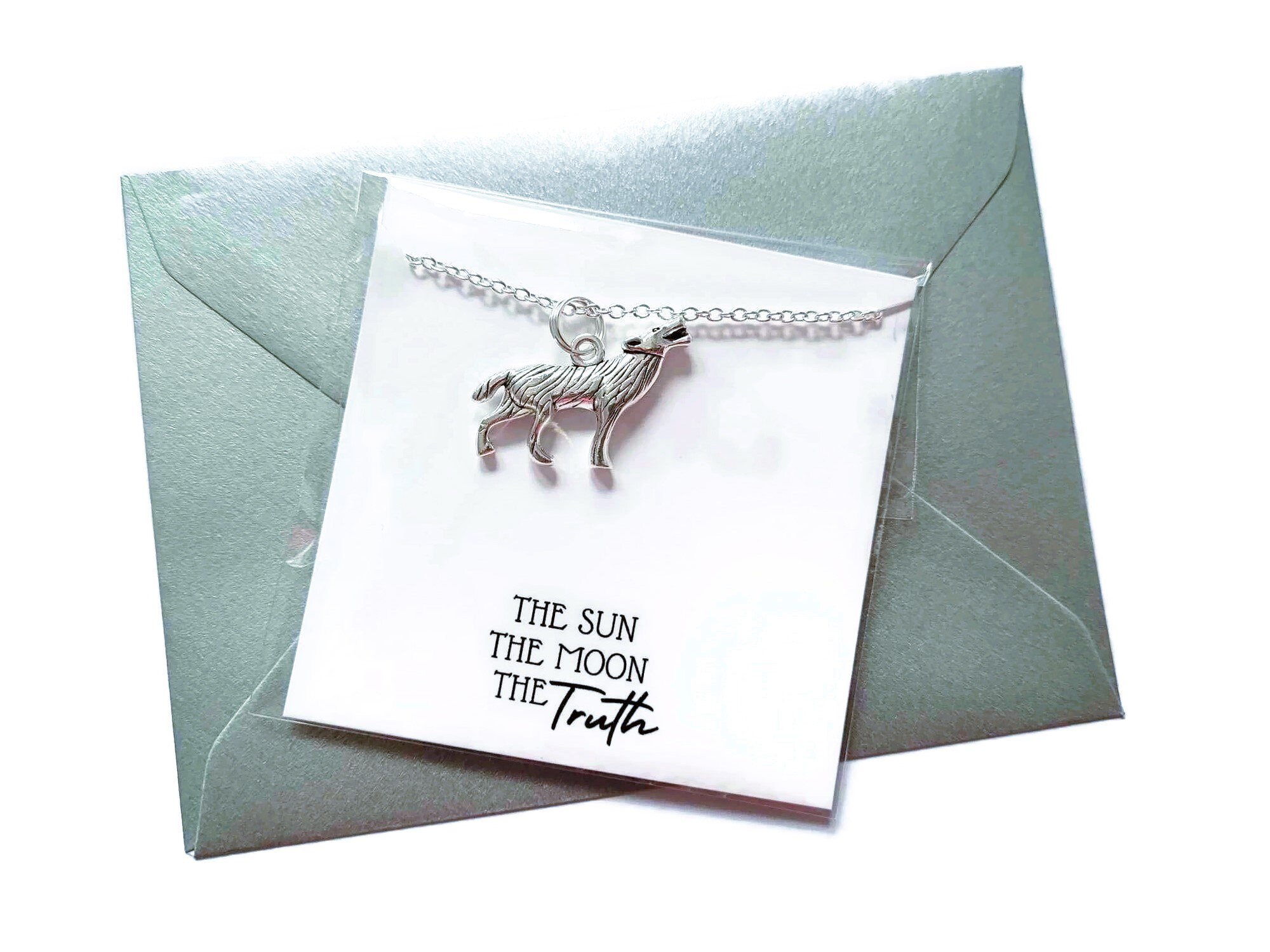 The Sun Moon Truth Quote Card Jewellery Gift Silver WOLF Charm