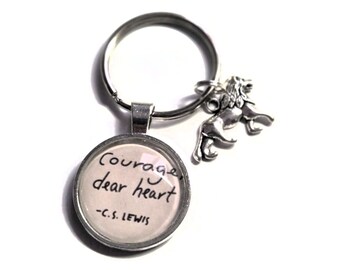 Courage dear heart 25mm handmade glass necklace or keyring, Narnia book themed present