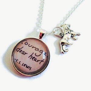 Courage dear heart 25mm handmade glass cabochon necklace, Narnia themed jewellery gift,  book lover birthday Xmas present