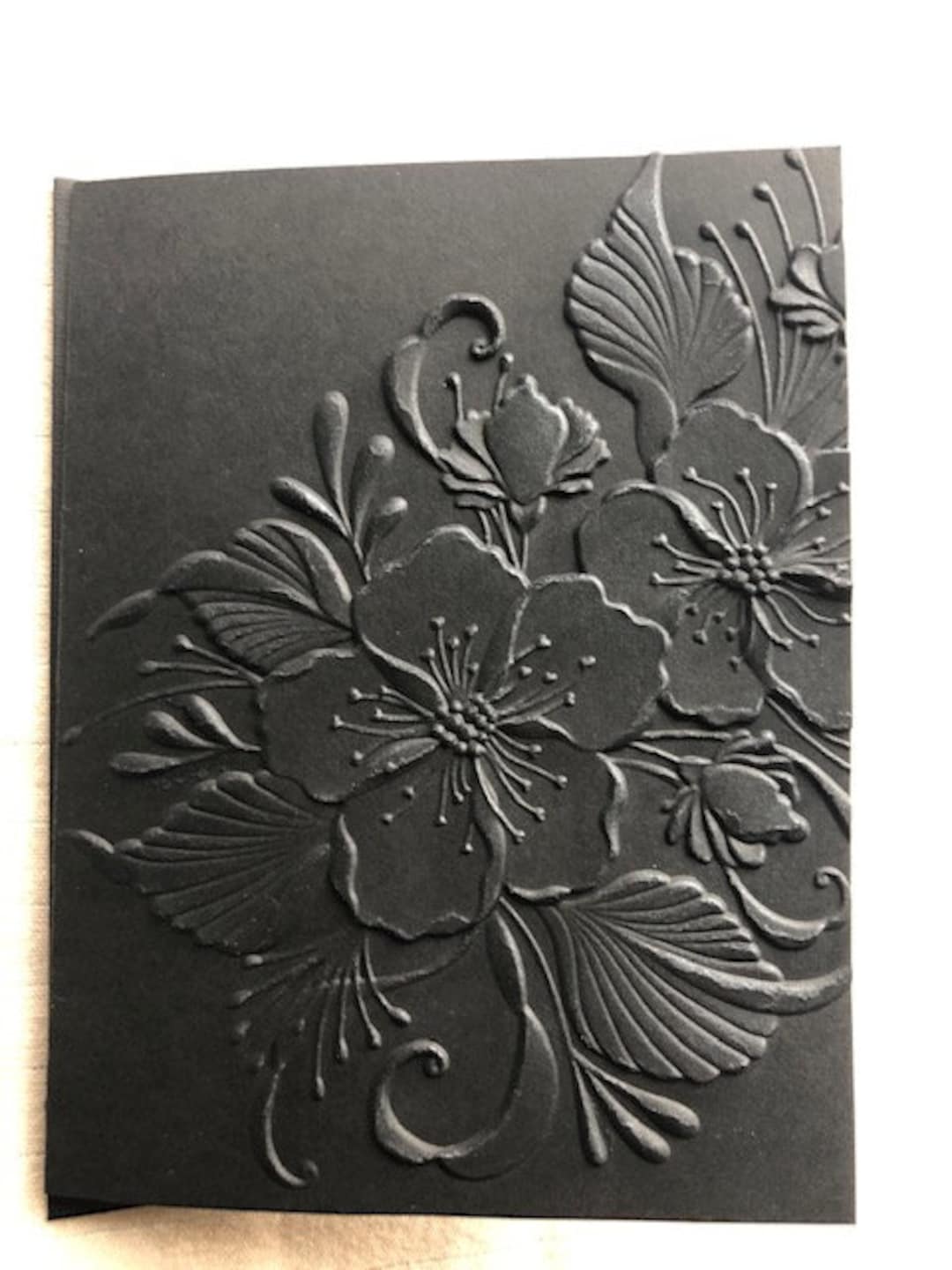Embossed Black Floral Cards, 3D Blank Note Cards (set of 6) - Etsy