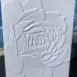 3D Embossed White Rose Cards (set of 6) Embossed Note Cards All Occasions, Embossed Notecards Blank Inside, Floral Embossed blank card