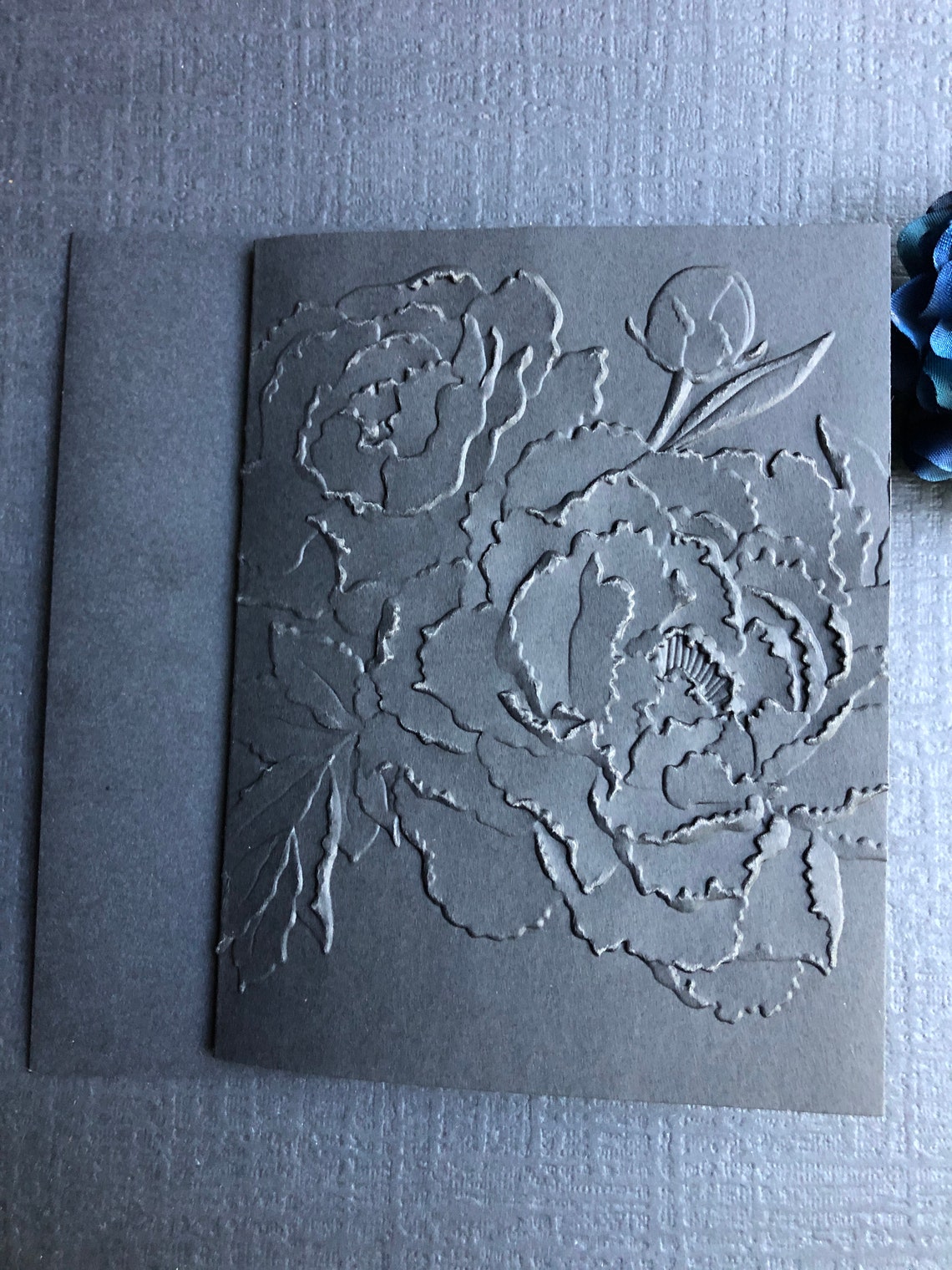 Black 3D Embossed Peony Note Cards, Set of 6, Blank Inside - Etsy