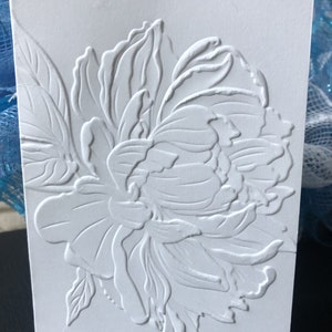 3D Embossed White Peony Cards (set of 6) Embossed Note Cards All Occasions, Embossed Notecards Blank Inside, Floral Embossed blank card