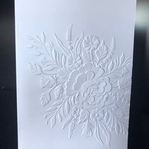 Embossed 3D White Floral Cards (set of 6) Embossed Note Cards All Occasions, Embossed Notecards Blank Inside, Floral Embossed blank card