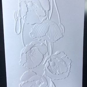 3D Embossed White Peony Floral Cards (set of 6), Embossed Note Cards All Occasions, Embossed Notecards Blank Inside, Floral Embossed card