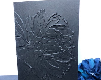 3D Embossed Black Cards Peony Cards, Floral Note Card Set