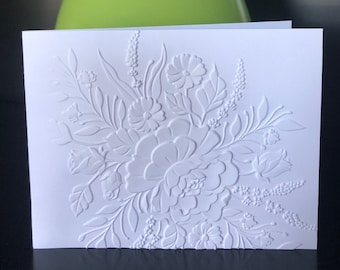 Embossed Floral Note Cards, 3D White Flower, Set of 12