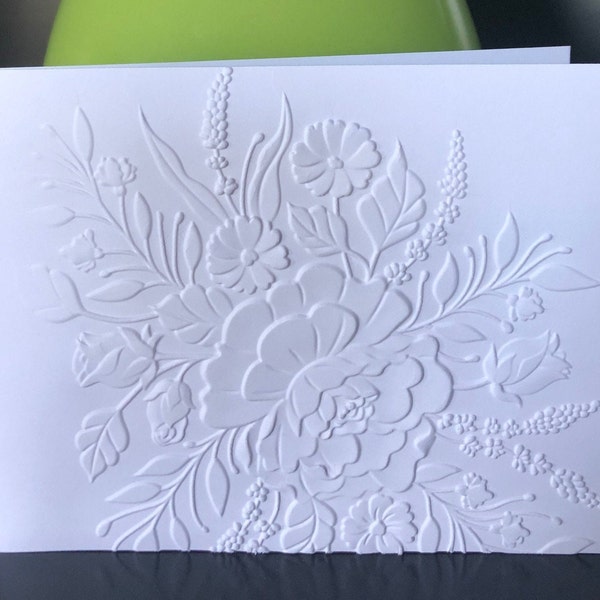 3D Embossed White Floral Cards (set of 6) Embossed Note Cards All Occasions, Embossed Notecards Blank Inside, Floral Embossed blank card