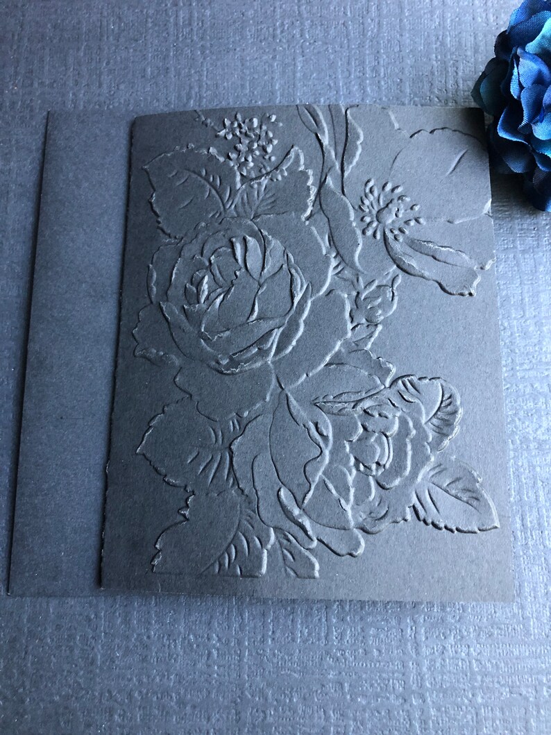 Embossed 3D Black Floral Rose Cards (set of 6) Embossed Note Cards, All ...