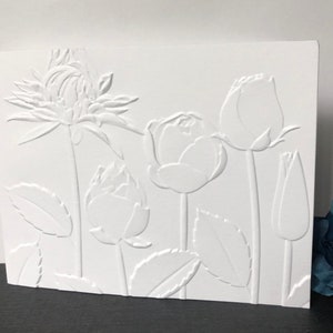 3D Embossed White Floral Cards set of 10 Embossed Note Cards All Occasions, Embossed Notecards Blank Inside, Floral Embossed blank card