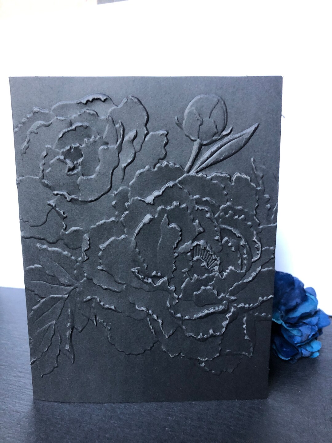 Black 3D Embossed Peony Note Cards, Set of 6, Blank Inside - Etsy