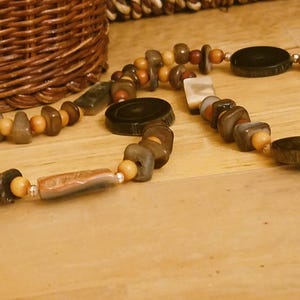 Abalone & Wood Necklace: Vintage. Gold and coral-hued spacers. Naturally magnificent!  Unusual.  Ideal for EVERY season. FREE ship+