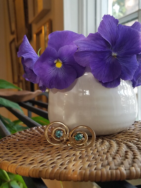 Circle gold earrings & aqua stones: Lovely. Estat… - image 3
