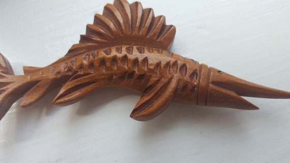 Jumping Sailfish Carved Wood Artisan Brooch. Late… - image 3