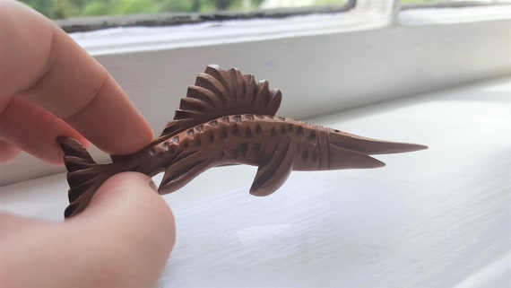 Jumping Sailfish Carved Wood Artisan Brooch. Late… - image 1