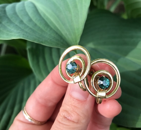 Circle gold earrings & aqua stones: Lovely. Estat… - image 1