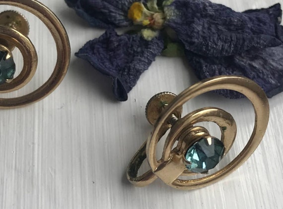 Circle gold earrings & aqua stones: Lovely. Estat… - image 4