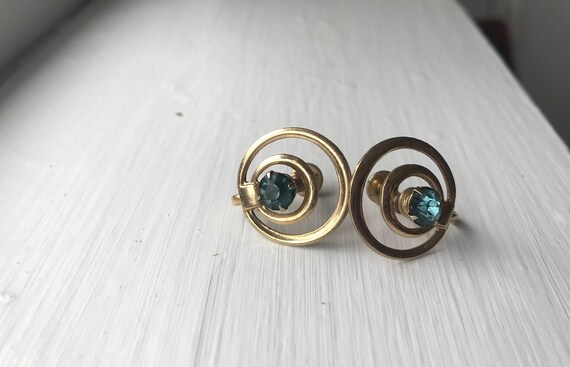 Circle gold earrings & aqua stones: Lovely. Estat… - image 2