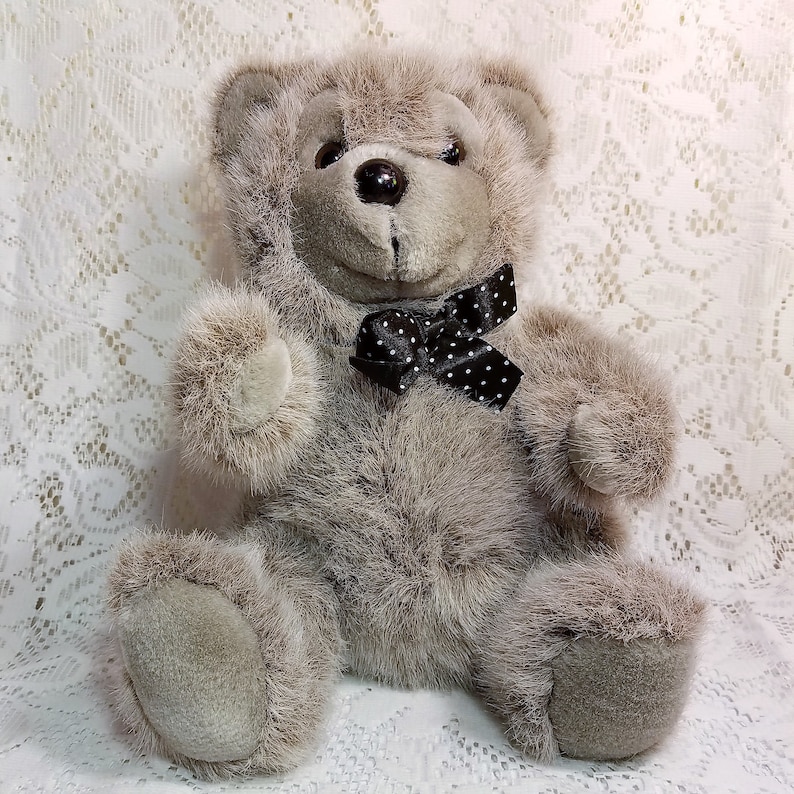 Target Dayton Hudson Teddy Bear Plush Stuffed Animal Vintage Gray 9 tall with Black Bow