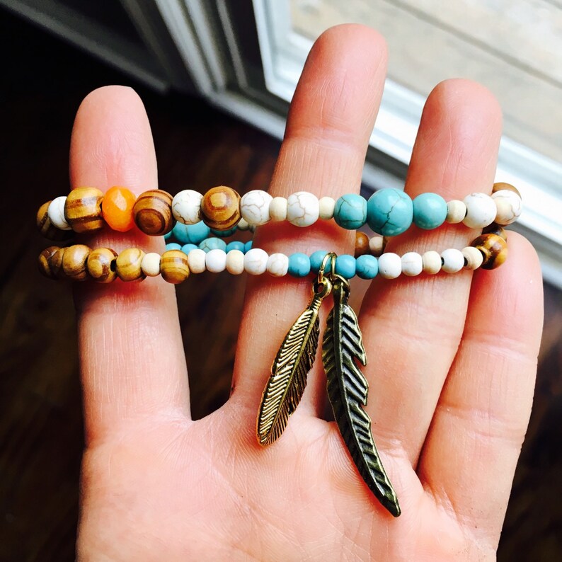 Native american feathers beaded bracelet set boho hippie Etsy