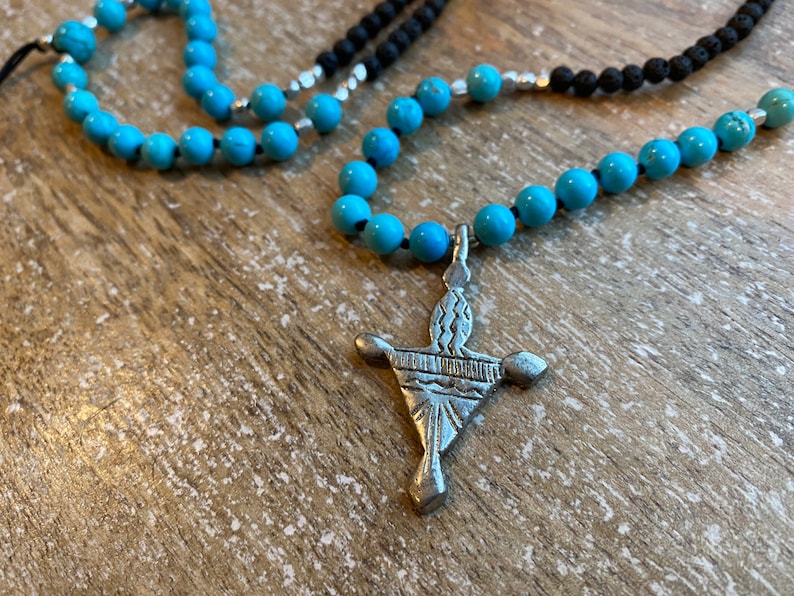 vintage silver pendant Tuareg Cross Beaded necklace