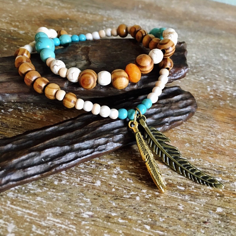 Native american feathers beaded bracelet set boho hippie | Etsy