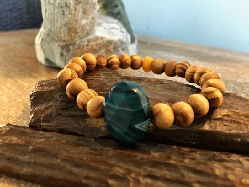Boho hippie jewelry bracelet wooden and semi precious beaded | Etsy