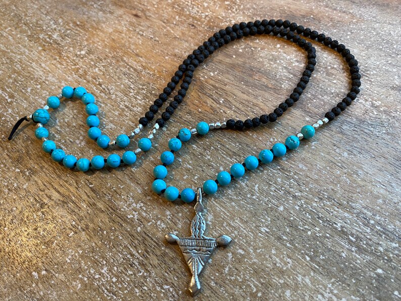 vintage silver pendant Tuareg Cross Beaded necklace