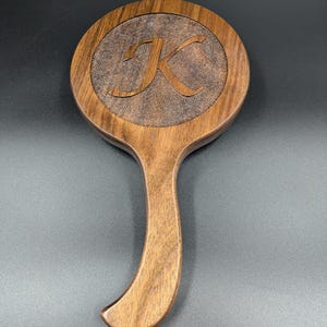 Custom Wooden hand mirror, personalized with a relief carving of an initial