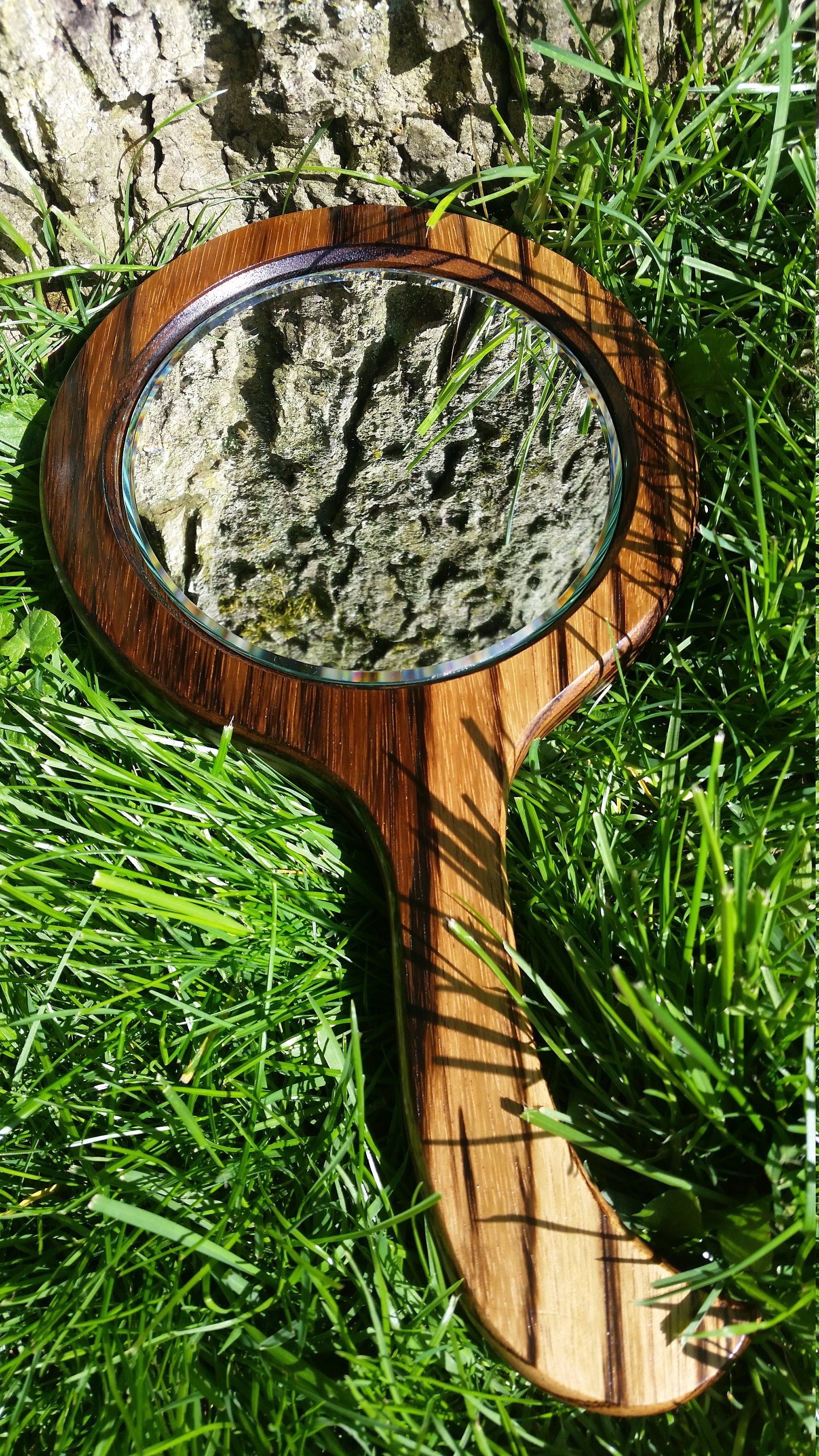 Wooden Hand Mirror Zebrawood Etsy