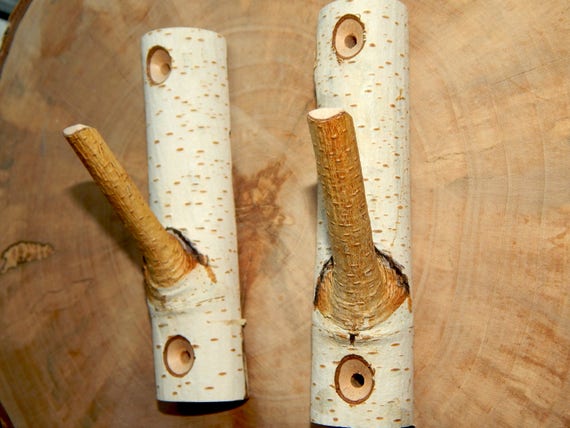 Natural Birch Branch Wall Hooks, Rustic Wooden Coat Hooks - Main Image