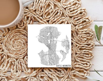 Seattle Map coaster set - 4 coasters - Seattle coasters - Seattle Decor - Maps - Map decor - Downtown Seattle - Black and White - Washington