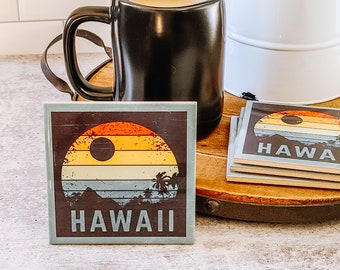 Retro Hawaii Coasters - Set of 4 - Drink Coasters - Hawaii Decor - Hawaii Gift - Hawaii Housewarming Gift - Hawaii Beach house gift