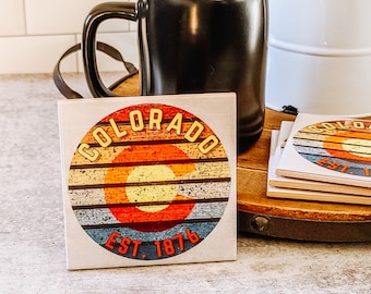 Retro Colorado Coasters - Set of 4 - Drink Coasters - Colorado Decor - Colorado Gift - Colorado housewarming gift - Colorado Coasters