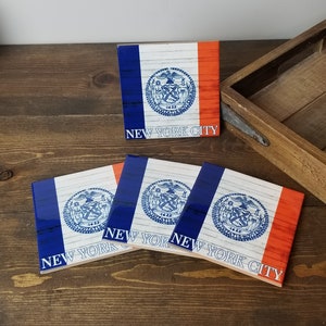 New York City Flag Coasters | Set of 4 - NYC Flag Decor - New York Flag Table Decor Gift - I love new york - New york city gifts - NYC decor