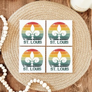 Retro St. Louis Coasters - Set of 4 - Drink Coasters - St Louis Decor - St Louis Gift - St. Louis housewarming gift - St. Louis Fleur De Lis