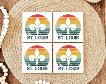 Retro St. Louis Coasters - Set of 4 - Drink Coasters - St Louis Decor - St Louis Gift - St. Louis housewarming gift - St. Louis Fleur De Lis