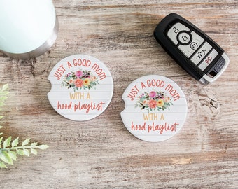 car cup coasters, good mom, hood playlist, stocking stuffer, gift for her, funny gift, funny coaster, gifts under 10, gag gift, mom gift