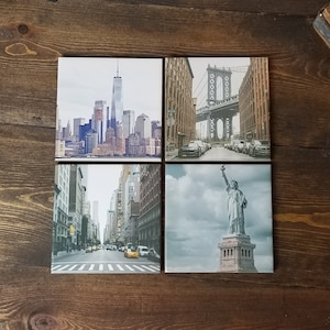 New York City Coasters | Set of 4 - Statue of Liberty - Brooklyn Bridge - Time Square - I love new york - New york city gifts - NYC decor