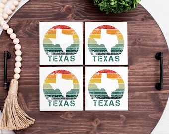 Retro Texas Coasters - Set of 4 - Drink Coasters - Texas Decor - Texas Gift - Texas housewarming gift - Texas Coasters - Texas State - Horns