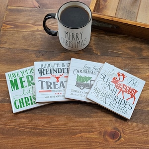 Christmas coasters - holiday coasters  - christmas decor - table decor - christmas decoration - reindeer decorations - christmas gift idea