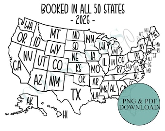 50 State Reading Map Printable | Book Lover Reading Challenge | Read Across America Tracker | Digital Download | PDF PNG