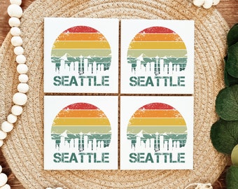 Retro Seattle Coasters - Set of 4 - Drink Coasters - Seattle Decor - Seattle Gift - Seattle housewarming gift - Washington State Coasters