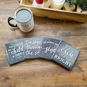 Christmas coasters - holiday coasters - snowy coasters - christmas songs decor - christmas decor - chalkboard decor - christmas decoration