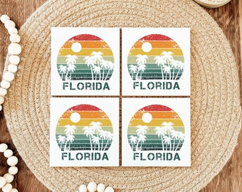 Retro Florida Coasters - Set of 4 - Drink Coasters - Florida Decor - Florida Gift - Florida Housewarming Gift - Florida Beach house gift